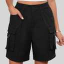 Gleeneat Bermuda Cargo Shorts for Women Baggy Knee Length Denim Shorts High Waist 6 Pockets 2026 Summer Casual (Black, M)