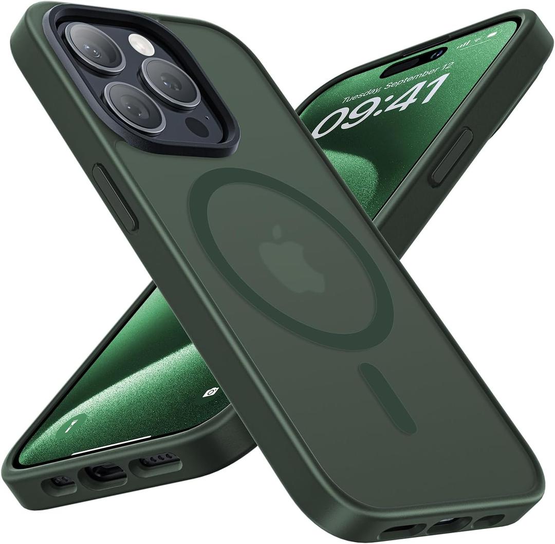 Faiono Magnetic for iPhone 15 Pro Case [Military-Grade Protection][Compatible with MagSafe][Translucent Matte] Shockproof Protective Slim Phone Case for iPhone 15 Pro, Alpine Green