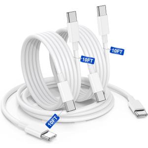 USBC to USBC Cable for iPhone 17 16 15, 10FT 3Pack 60W Long Charger Cord Type C Fast Charging for iPhone 17 Air/ 16e/ 17/ 16/ 15(Pro Max, Pro, Plus), iPad, Samsung Galaxy S25, S24, S23, S22 Ultra, Android Phone