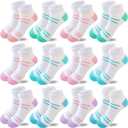 Bemeol 12 Pairs Girls Socks Kids Low Cut Ankle Athletic Socks Cotton Sports Sock (7-10 Years, 12 Pairs White)
