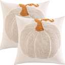 Tosleo Halloween Throw Pillow Covers 18x18 inch Set of 2 Halloween Beige Pumpkin with Orange Root Embroidered Pillow Cases Thanksgiving Home Party Pumpkin Fall Decor Pillowcases Square Cushion Covers
