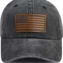 American Flag Hats for Men Women, Funny Adjustable Cotton Leather Patch USA Baseball Cap (M)