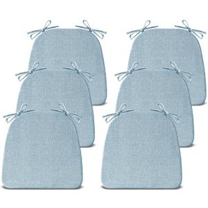 IASEAHK Chair Cushions for Dining Chairs Set of 6, Non Slip Kitchen Chair Pads, 17" x 16" x 2", Indoor Dining Chair Cushions with Ties, D-Shaped Seat Cushions for Kitchen Chairs, Light Blue