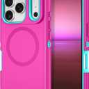 I-HONVA for iPhone 17 Pro Case [Compatible with MagSafe] Shockproof 3-Layer Full Body Protection [Without Screen Protector] Rugged Heavy Duty Cover Case for Apple iPhone 17 Pro 6.3", Rose Red/ Green