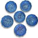 Handmade Decorative Turkish Ceramic Mini Pinch Bowls Set of 6  Small Dipping & Serving Sauce Bowls, Blue Charcuterie Accessories, Hand-Painted Floral Pattern Snack Dishes for Kitchen & Table Decor