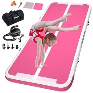 DOBESTS Inflatable Air Gymnastics Mat Tumble Track Air Gymnastics Training Mats for Kids Home, 20feet for Tumbling Dance Yoga Cheerleading Water (2m, d-pink)