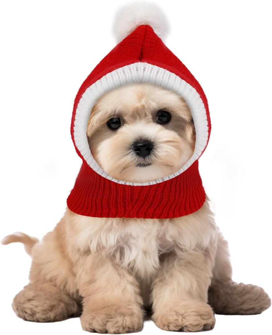 Christmas Pet Hat - Red Knitted Cat Santa Dog Hat, Warm Winter Neck Ear Warmer Headband Protector Costume Headwear for Pet Outfit Decoration (L)