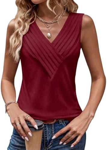 ELGOGY Womens V Neck Tank Tops Loose Fit Pleated Work Dressy Casual Tanks Summer Sleeveless Shirts Size XXL