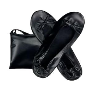 ccafgho Women's Foldable Ballet Flats Portable Slip-On Shoes for Wedding, Travel, Work & Driving (Black XL)