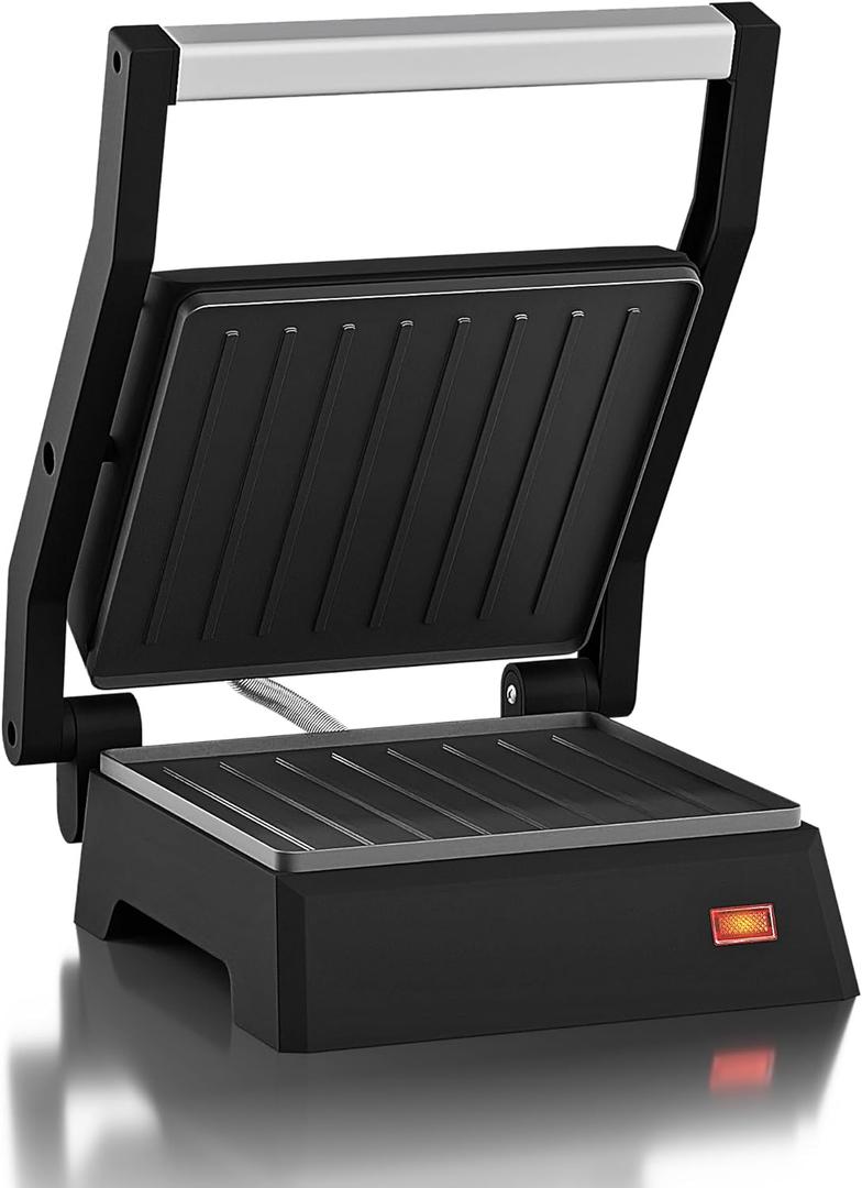 Elite Gourmet EPN160 5.5 x 5.3" Multifunctional, Compact Electric Panini Press, Contact Grill, 180 Flat Grill, Lightweight, Floating Top-plate, Cool-touch Handle Non-Stick Surface, Black