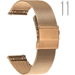 EACHE Stainless Steel Mesh Watch Band for Men Women, Quick Release Mesh Watch Straps 12mm 14mm 16mm 18mm 20mm 22mm (Rose Gold)