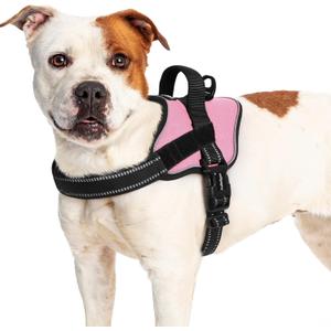 rabbitgoo Dog Harness for Large Dogs, No Pull No Choke Pet Vest, Easy Wearing with One Buckle, Reflective, Adjustable Pet Harness with Molle for Walking, Training, Pink, L