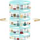 MODOWEY 5 Tier Rotating Earring Holder Organizer Display Tree with Metal Tray, Adjustable Plastic Stand with 285 Slots for Stud Hoop Hanger, Large Capacity Storage Rack for Women Space Saving, Blue