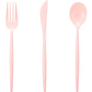 Supernal 180pcs Pink Plastic Silverware Heavy Duty Pink Party Disposable Cutlery Plastic Forks and Spoons Disposable Utensils Include 60 Forks,60 Knvies,60 Spoons for Wedding,Party or Daily Using