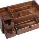 Rustic Brown Wooden Desktop Organizer Drawers Removable Office Supplies Torched Wood Storage Cabinet Caddy Box Stationery Pencil Slots Mail Holder Notes Accessories Home Makeup Tools Cosmetics