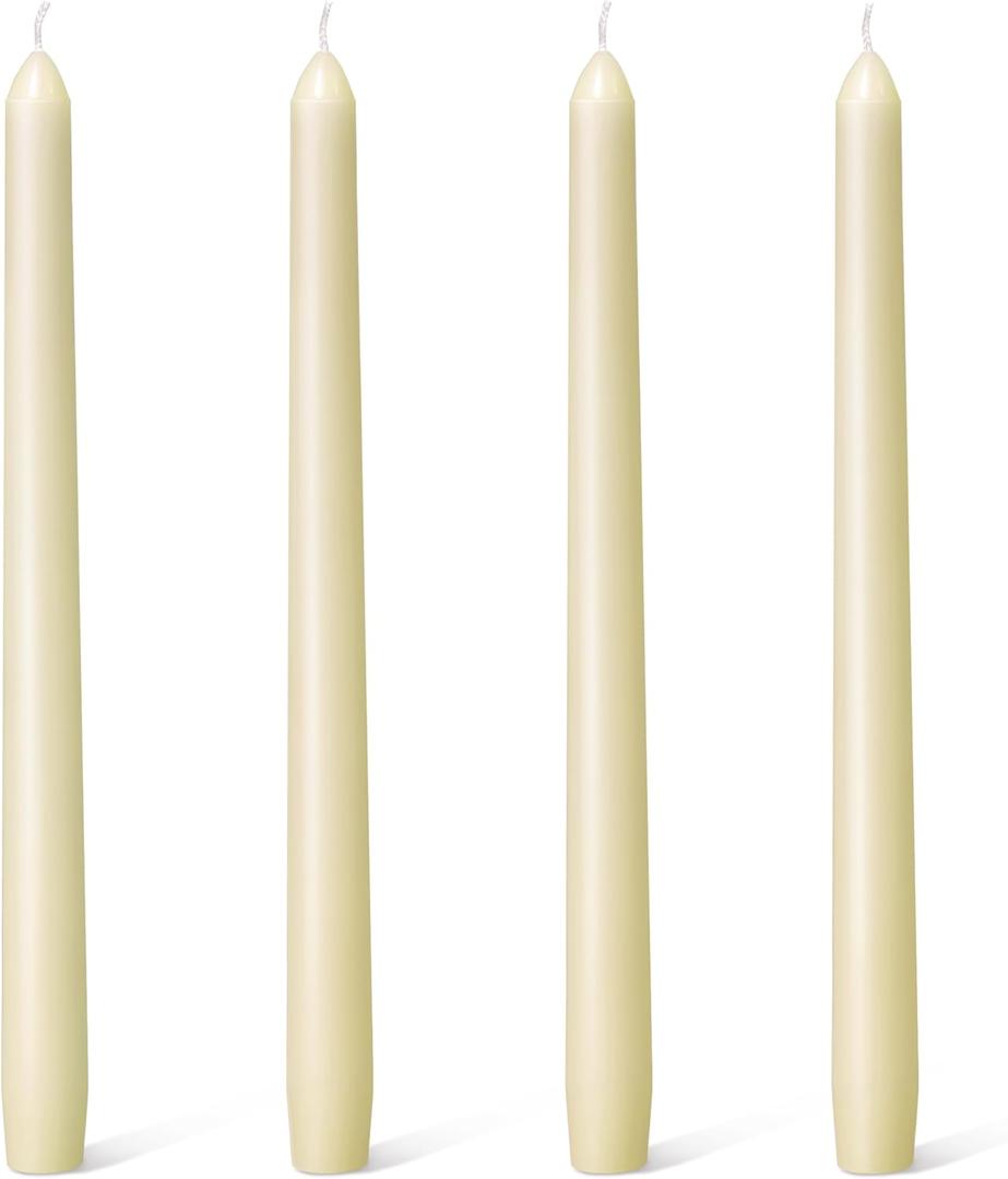 Everymoment Ivory Taper Candles - 4 Pack 10 Inch Candlesticks - Dripless & Smokeless Tapered Candle 8 Hours Unscented Cream Candle Sticks - Perfect for Wedding Holiday Dinner Party Home Decor