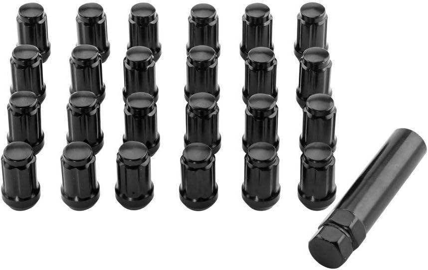 24PCS 12 x 1.5 Black Lug Nut 6 Spline Close End Lug Nuts-Cone Seat-19mm Hex Compatible with Toyota Camry Tacoma Aftermarket Wheels Lug Nut 6 Lug Trucks with 1 Keys