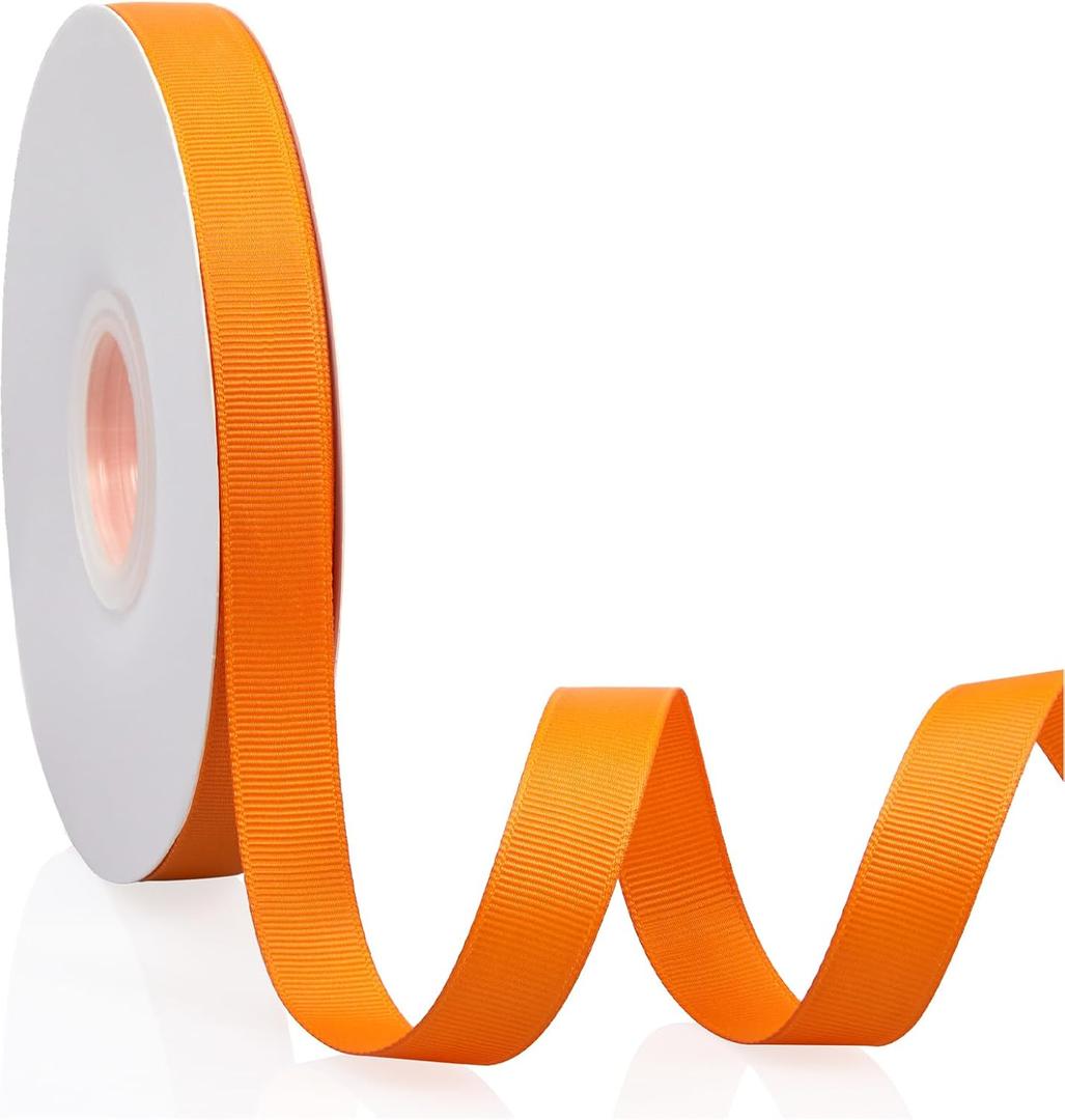Orange 5/8" X 50 Yards Solid Color Double Faced Grosgrain Ribbon for Gifts Wrapping, Wedding, Party, Crafts, Hair Bows, Flowers, Home DIY Decor