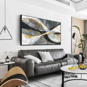 Ouzzlie Abstract Wall Decor Art Modern Canvas Picture Black White and Gold Wall Art for Bedroom Office Decoration 24" x 48