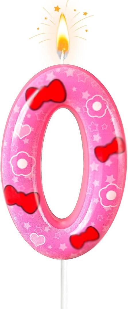 Pink Birthday Candles Number 7 Cute Bow Cake Decorations for Girls, Elegant Pink Candle for Party Celebration and Family Birthday Events