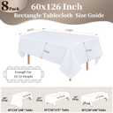 8 Pack White Table Cloth 60x126 Inch Rectangle Tablecloths for 8 Foot Rectangle Tables, Wrinkle Resistant Washable Polyester Fabric Rectangular Table Cover for Dining Banquet Wedding Party