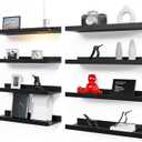RICHER HOUSE Floating Wall Mounted Shelves, 8pc Set with Lip - Black Nursery Book Shelves for Bedroom, Bathroom, Kitchen Decor Storage (8pcs*15.70in)