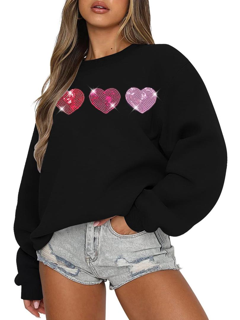 LUKYCILD Love Sweatshirt Women Valentine's Day Shirts Funny Graphic Long Sleeve Lightweight Shirt Holiday Pullover Tops, XL