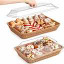 2 Set Christmas Wicker Bread Basket for Serving with Acrylic Lid Imitation Rattan Bread Basket Woven Rectangular with Cover for Fruit Food Display Party Kitchen(15.75" X 11.81", 13.78" X 9.84")
