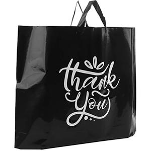 Camtoms Large Thank You Bags with Handles | 60pcs Black Plastic Shopping Bags for Small Business | 19.5"x15" Merchandise Retail Boutique Bags for Customers