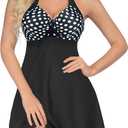 Avidlove Swimsuits for Women Two Piece Retro Tankini Set Halter Swimsuit Vintage Bathing Suits with Boyshorts (Medium, Polka Top)