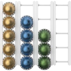 Adhesive Coffee Pod Holder for Nespresso VertuoLine, Holds 20 Capsules - Wall or Cabinet Mounted Coffee Capsule Rack with Strong 3M Adhesive Strips, Vertical or Horizontal Mount (White)