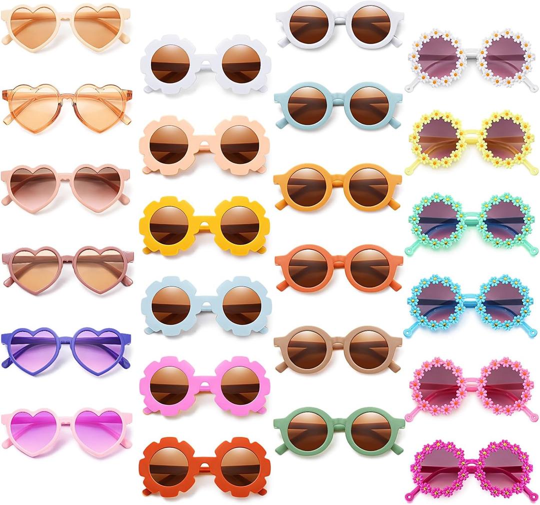 Kanayu 24 Pcs Kids Round Flower Sunglasses Toddler Cute Round Polarized Baby Sunglasses Outdoor UV Protection