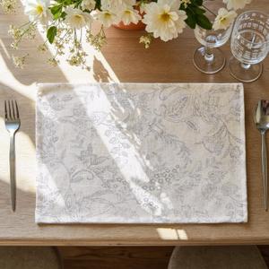 JINCHAN Linen Floral Placemats Set of 4 Cloth Table Mats Rustic Cottage core Botanical Outdoor Seasonal for Kitchen Dining Table Decor Non-Slip Washable Tablemats 13x19 Inch Grey