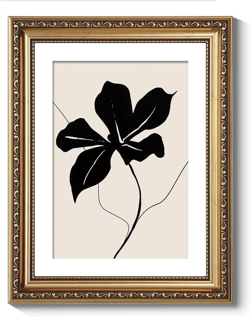 ARPEOTCY Vintage Gold Framed Wall Art Decor, 11x14 Inch Abstract Black Floral Prints, Black and White Wall Art for Living Room Bedroom, Minimalist Botanical Bathroom Decor Aesthetic