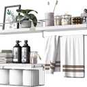 Bathroom Shelves Over Toilet for Wall, Floating Shelves with Storage Basket Paper Holer for Kitchen Living Room, Bedroom & Classroom, Set of 3 (White and Grey) (15.7")