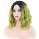 MAGQOO Green Wig for Women Green Wig Short Curly Wavy Hair Wig Dark Roots Two Tones Middle Part Synthetic Heat Resistant