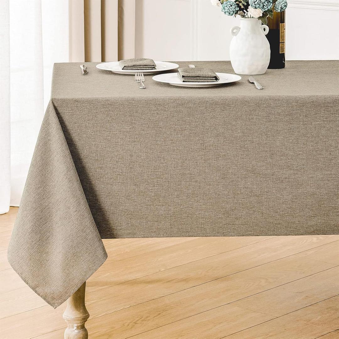 Rectangle Tablecloth Linen Textured Waterproof & Stain Resistant Table Cloth Wrinkle Free Decorative Fabric Farmhouse Table Cover for Dining/Party/Buffet/Wedding, 60 x 104 Inch, Mocha