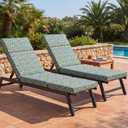 Outdoor Chaise Lounge Cushions Set of 2, 72x21x3 in, Cyan, Paisley Style, 72.05 x 20.98 x 2.56 inches