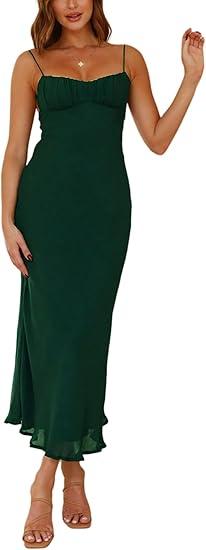 Women's Sexy Backless Maxi Dress Spaghetti Straps Sleeveless Elegant Summer Formal Cocktail Party Dresses Emerald Green, Medium