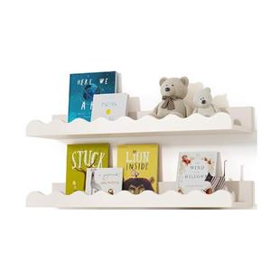 Kids Bookshelf Set of 2, White Floating Nursery Book Shelves, Floating Bookshelf for Wall, Nursery Decor, Solid Wood Wall Mounted Shelves for Books, Toys and Decor Storage, 15.9x4.3x1.5in