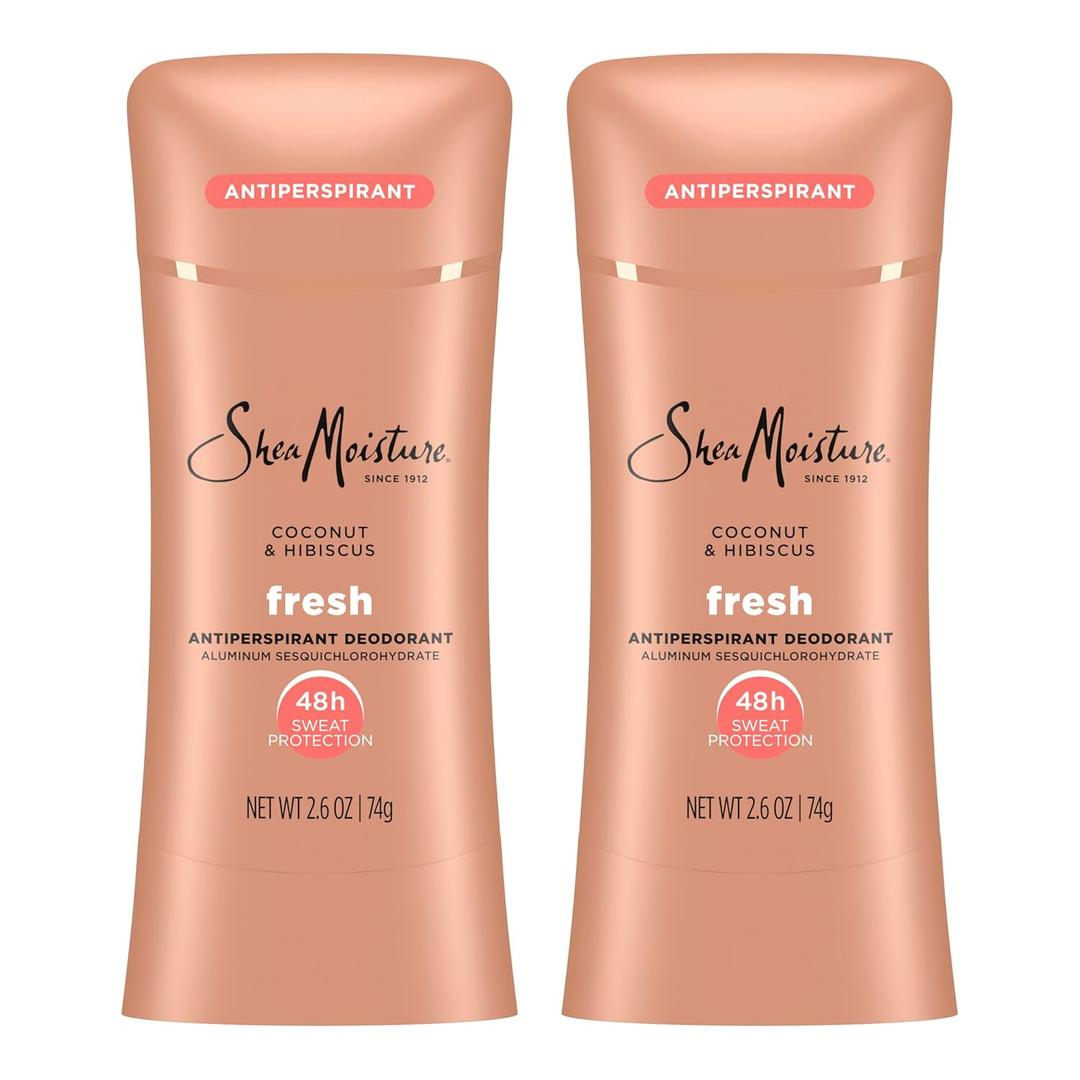 SheaMoisture Antiperspirant Deodorant Stick Fresh Coconut & Hibiscus 2 Count for 48HR Sweat & Odor Protection with No Parabens & No Mineral Oil 2.6 oz
