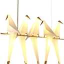 Gold Birds Chandelier 3-Lights Thousand Paper Crane Pendants Light Modern PVC Lampshade with Pedestal Hardware Bird with Adjustable Hanging Lamp for Dining Room Bedroom (5 Lights)