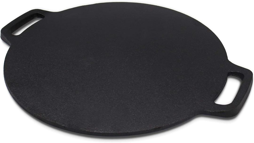 12.6-Inch Cast Iron Roti Tawa, Double Handled Cast Iron Crepe Pan for Dosa, Tortillas