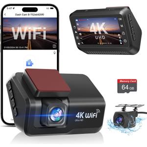 Dash Cam Front and Rear Camera, 4k+1080P WiFi Dual Dash Cam with APP, 3 IPS Dash Camera for Cars with Free 64GB Card, Otovoda Dashboard Camera with Night Vision, 24/7 Parking Monitor, WDR : Electronics