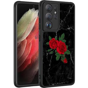 LUMARKE for Galaxy S23 Ultra Case with Enhanced Camera Lens Protection, Translucent Matte Acrylic Phone Cover - Cute Aesthetic Floral Design for Women Girls - Marble and Roses