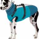 SUNFURA Dog Coat, XXXL Dog Jacket with Harness Built in, Waterproof Pet Winter Coat Snowsuit with Zip, Reflective Fleece Jacket for Extra Large Dogs, Great Dane, Turquoise 3XL
