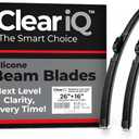 Clear IQ Premium Silicone Windshield Wipers 26 in. Driver and 16 in. Passenger Set - Beam Style Automotive Replacement Windshield Wiper Blades for Car - All Weather 26 and 16 Inch Wiper Blade Set