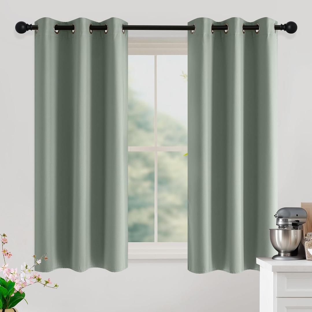NICETOWN Sage Green Room Darkening Curtains 54 Inches Long 2 Panels for Living Room, Bedroom, Nursery Summer Thermal Insulated Blackout Drapes Grommet Noise Reducing Window Treatment, W40