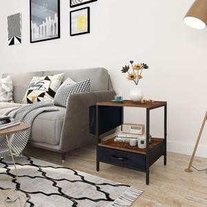 Side Table with Drawers,Industrial Nightstand with Side Pockets,End Table for Small Spaces,Modern Bedside Table,Easy to Install,Suitable for Bedroom,livingroom
