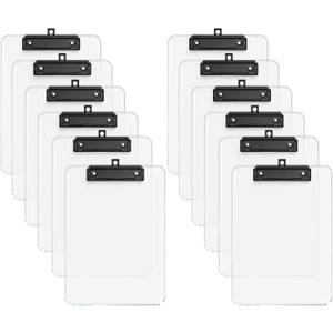 A4 Plastic Clipboard Set of 12, Clear 12.5 x 9 Letter Size for Classroom, Students, Teacher, Nurse, A4 Transparent 8.5 x 11 Clip Board with Low Profile Black Clip, Office & School Supplies